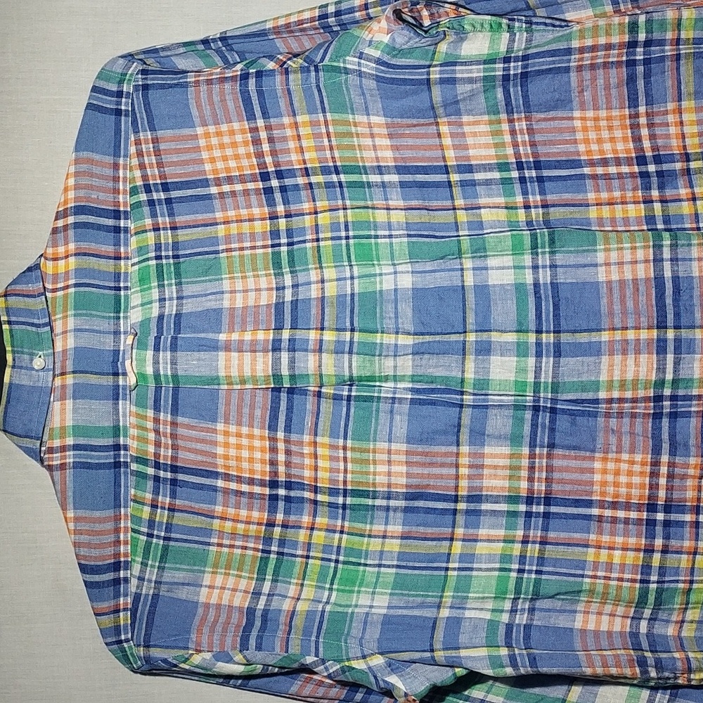 Polo Ralph Lauren 100% Linen Plaid‎ Long Sleeve Button-down Mens Shirt Size Med - Picture 5 of 7